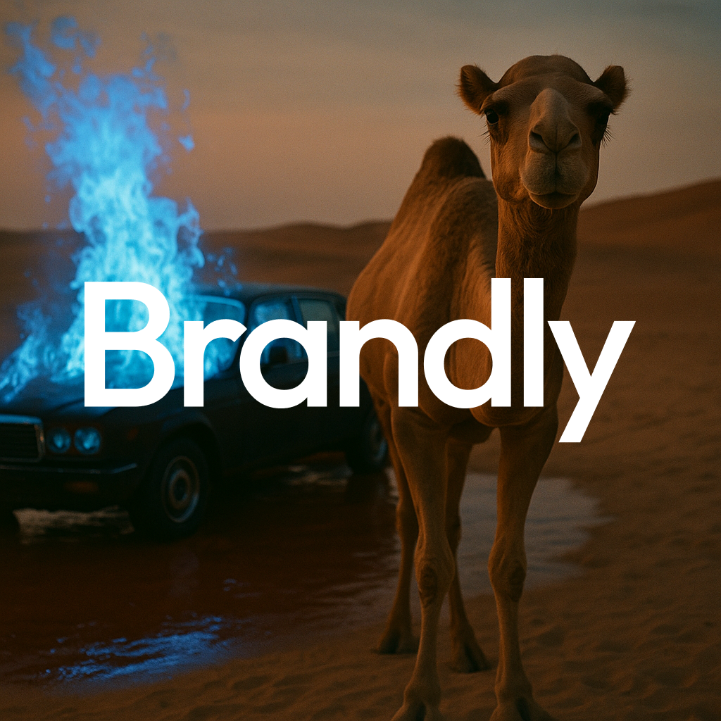 Camel near burning car — creative output